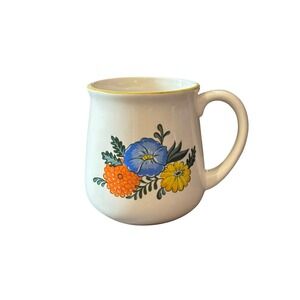 Vintage 1982 M Kamenstein‎ Floral Ceramic Coffee Mug Yellow Trim Cottagecore